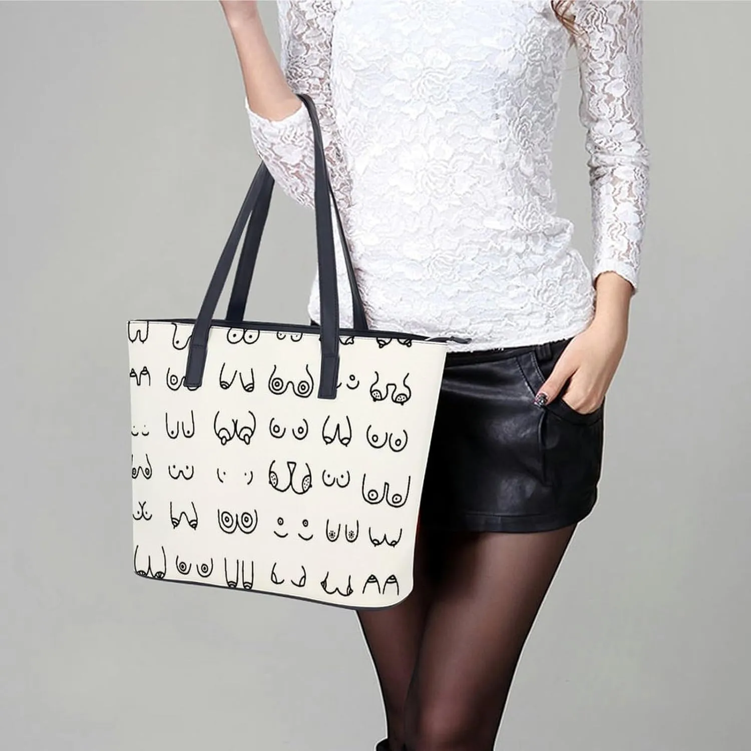 Blue Chinese Landscape Painting Leather Handbag Smooth Wrinkle Resistant Lightweight And Convenient