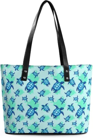 Blue Chinese Landscape Painting Leather Handbag Smooth Wrinkle Resistant Lightweight And Convenient