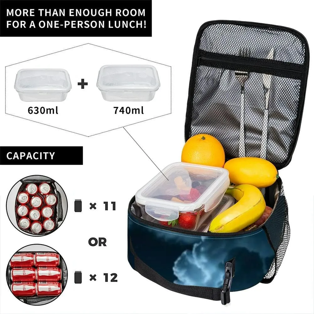blue dramatic clouds night sky full moon from Insulated Iunch Bag for Men Woman Large Portable Waterproof Reusable Thermal Lunch Box with Pockets for Work Travel Picnic