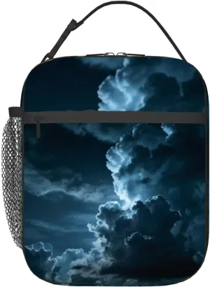 blue dramatic clouds night sky full moon from Insulated Iunch Bag for Men Woman Large Portable Waterproof Reusable Thermal Lunch Box with Pockets for Work Travel Picnic