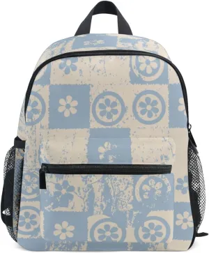 Blue Lattice Flower Imprint Toddler Backpack for Boys and Girls Preschool Kids Backpack Cartoon Mini Travel Bag Bookbag