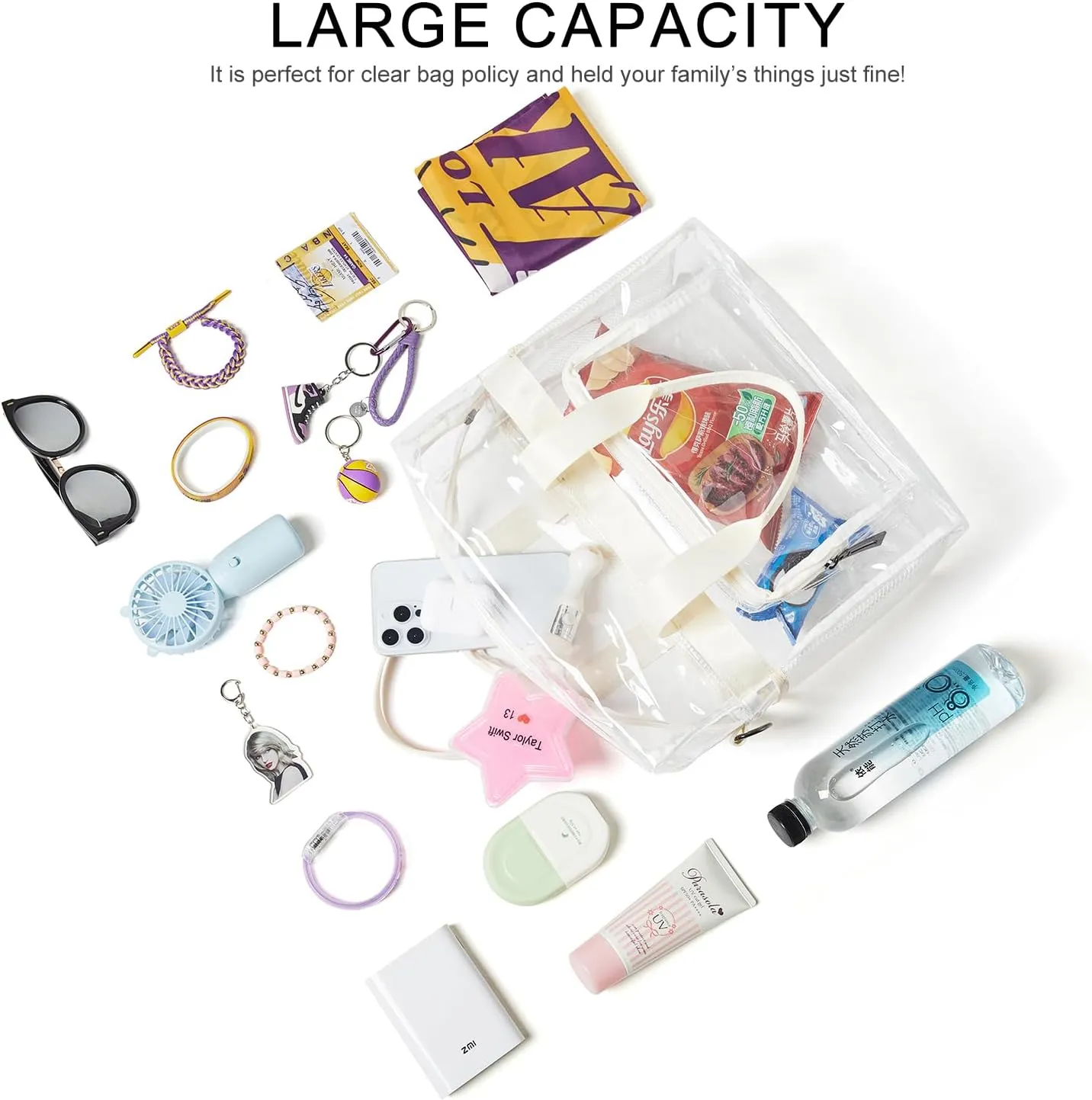 Bluome Clear Bag For Stadium Events 12×6×12 Crossbody Beach Lunch Tote Transparent Bag Purse Stadium Approved For Women Men