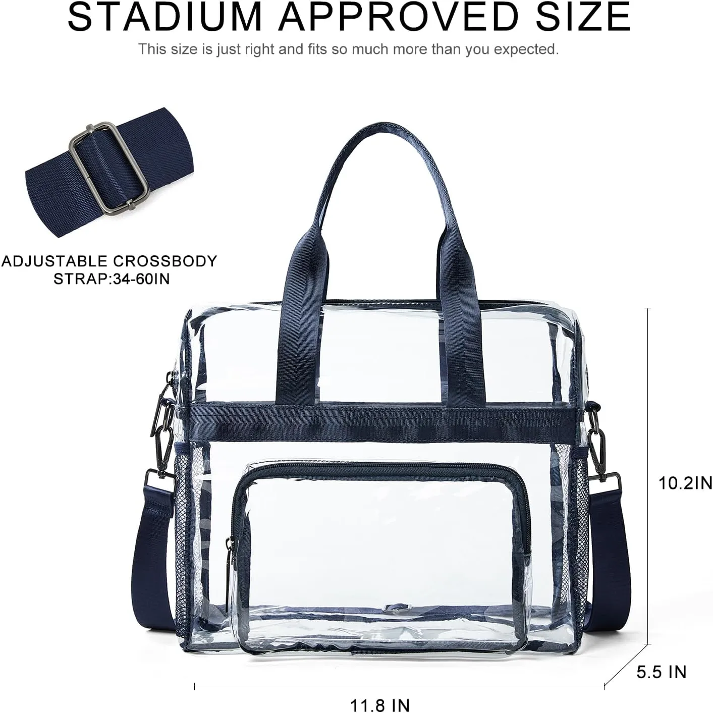 Bluome Clear Bag For Stadium Events 12×6×12 Crossbody Beach Lunch Tote Transparent Bag Purse Stadium Approved For Women Men