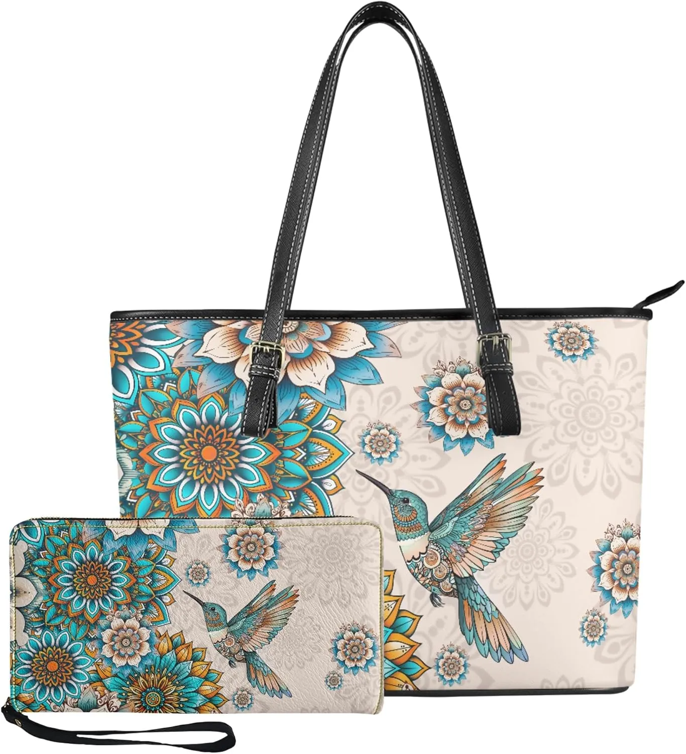 Boatee Satchel Handbag and PU Leather Wallet Set Tote Bag with Zipper Women Wallet Purse