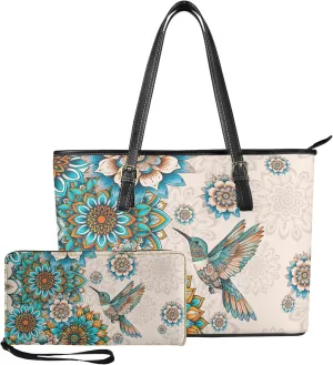 Boatee Satchel Handbag and PU Leather Wallet Set Tote Bag with Zipper Women Wallet Purse
