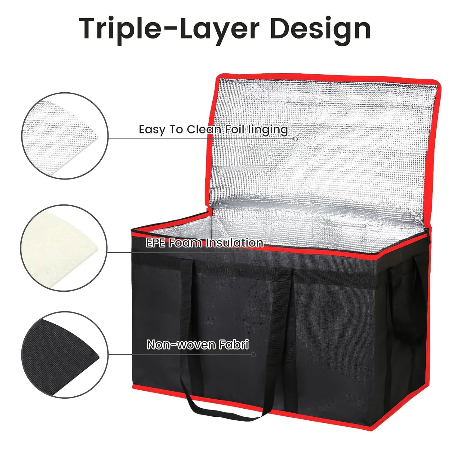 Bodaon 10-Pack Insulated Food Delivery Bag, XXXL Pizze Cooler Bags, Dashers Door Dash Accessories, Thermal Cold/Hot Styrofoam Carrier for Car/Travel/Shopping/Catering/Doordash, Warmer/Frozen