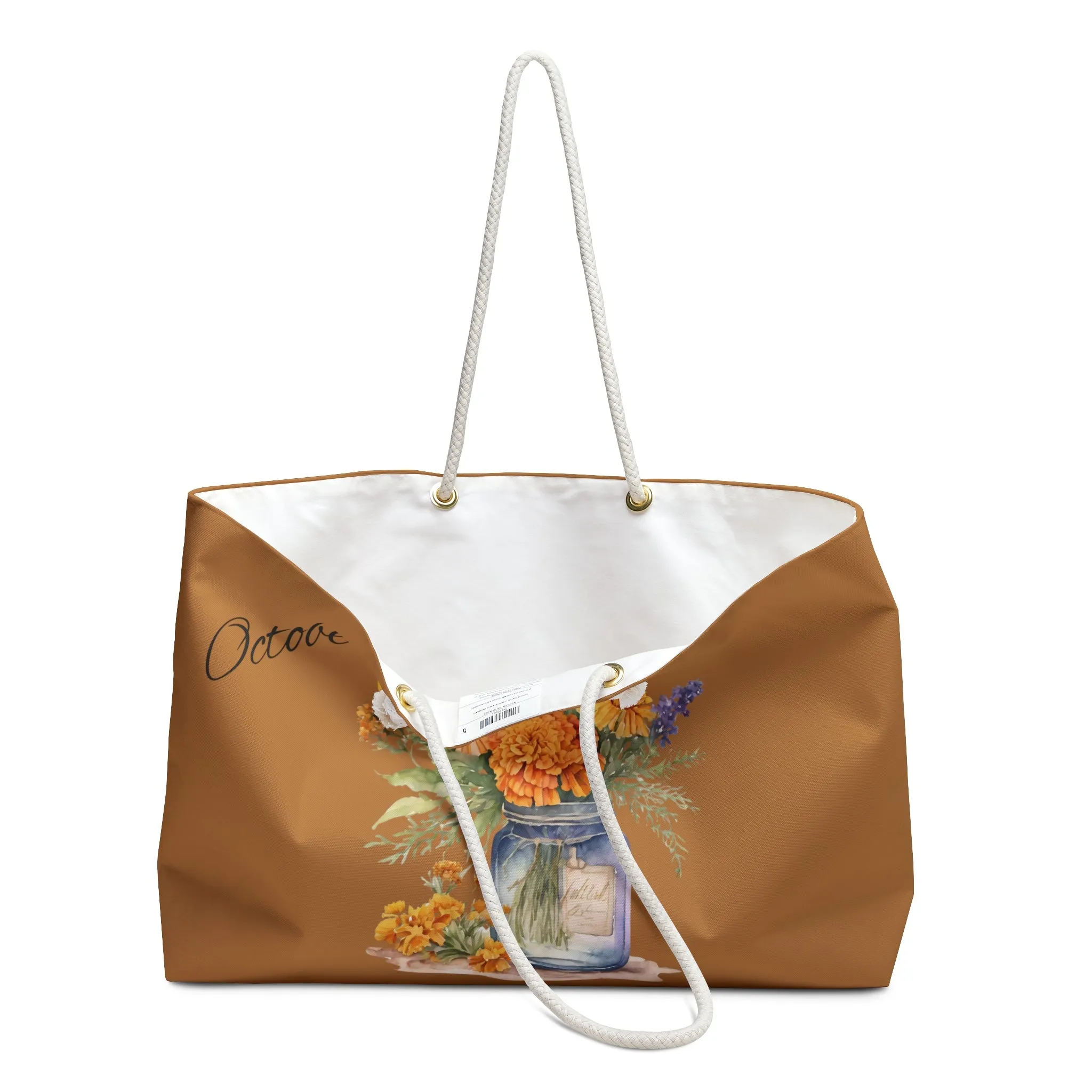 Boho Weekender Bag, October Flower of the month, Marigold Flower, Bohemian Travel Bag