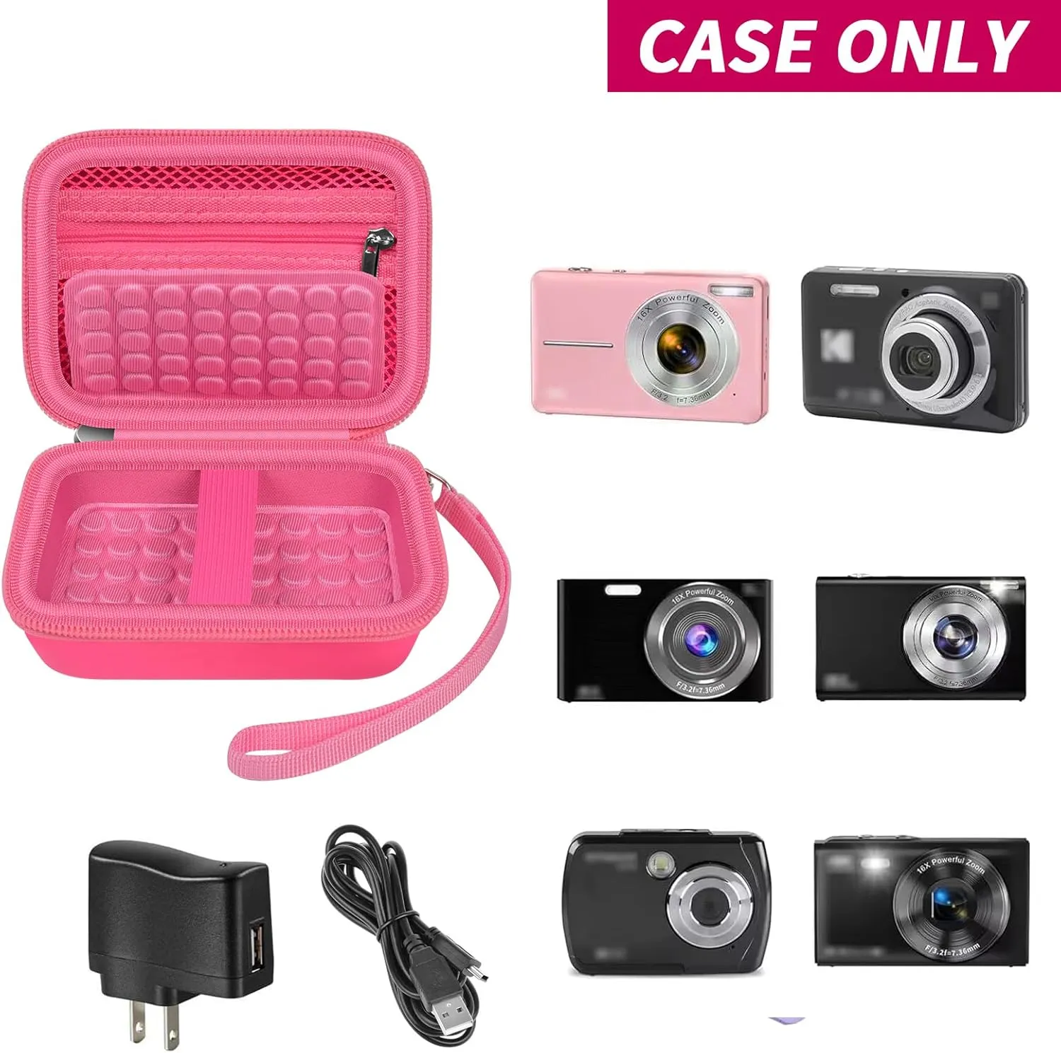 Boobowl Digital Camera Case Compatible with Yifecial/for EROOLU/for VAHOIALD/for Kaisoon/for Kodak Pixpro/for Canon PowerShot ELPH 180 190/ for Sony DSCW800 DSCW830 Kids Cameras -Deep Pink