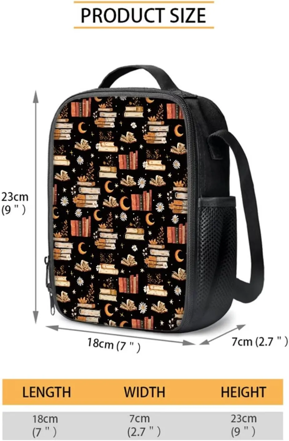 Books Moon Daisy Floral Pattern 4Pcs Children Schoolbag Set Large Backpack with Lunch Box Pencil Pouch and Water Bottle Holder for Teens Boys Girls Bookbag Set