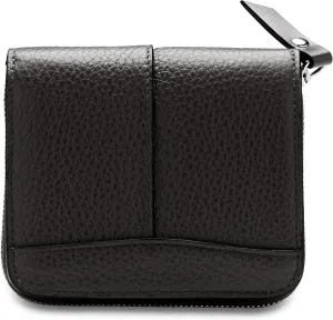 Bosca Women's Italian Leather Wallet, Handmade Monfrini Italia Bifold Wallet for Women RFID Blocking, Pebble Grained Large Slim Change Purse, 8 Card Slots, Zip Coin Purse, 4 Inches Black