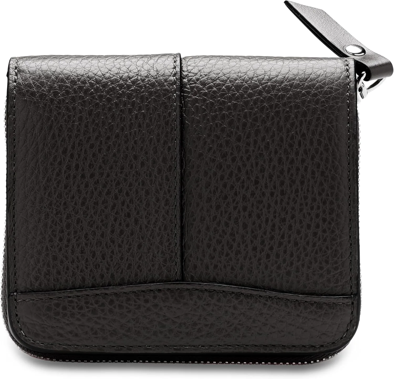 Bosca Women's Italian Leather Wallet, Handmade Monfrini Italia Bifold Wallet for Women RFID Blocking, Pebble Grained Large Slim Change Purse, 8 Card Slots, Zip Coin Purse, 4 Inches Black