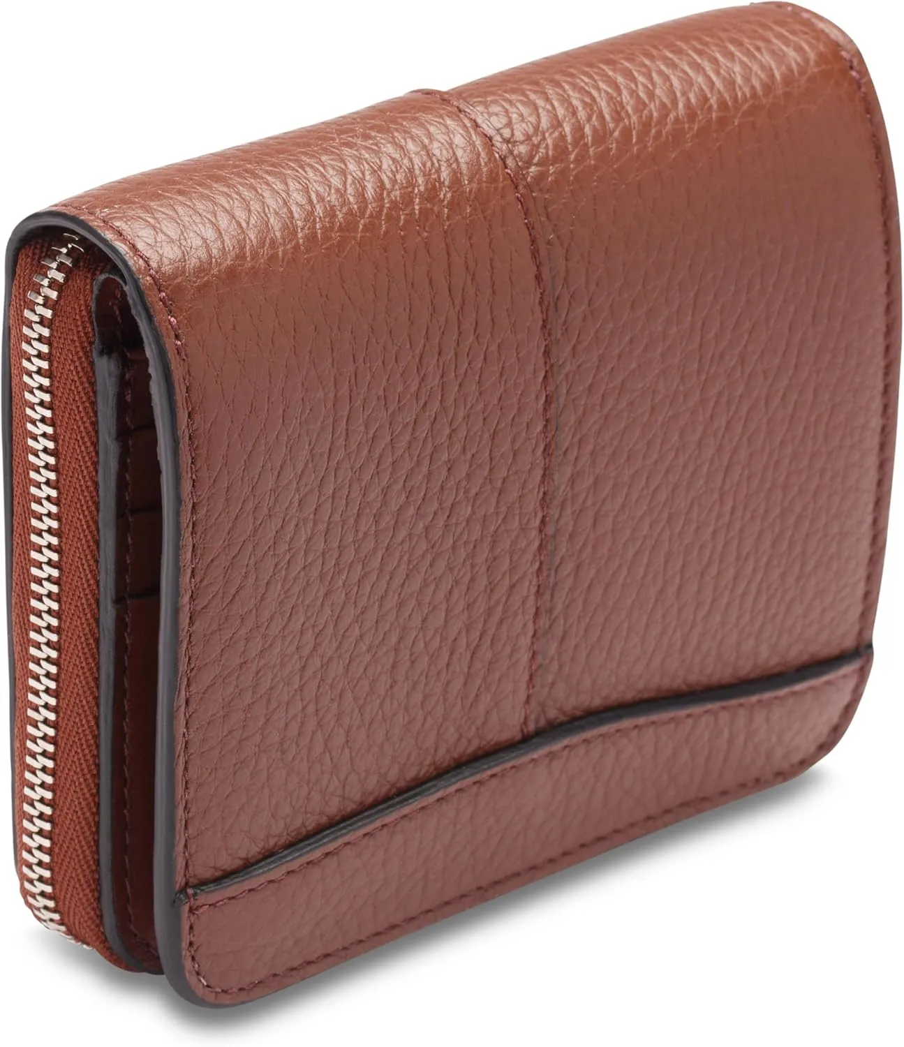 Bosca Women's Italian Leather Wallet, Handmade Monfrini Italia Bifold Wallet for Women RFID Blocking, Pebble Grained Large Slim Change Purse, 8 Card Slots, Zip Coin Purse, 4 Inches Brown