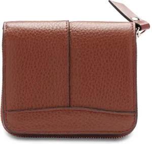 Bosca Women's Italian Leather Wallet, Handmade Monfrini Italia Bifold Wallet for Women RFID Blocking, Pebble Grained Large Slim Change Purse, 8 Card Slots, Zip Coin Purse, 4 Inches Brown