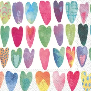 Boston International IHR 3-Ply Paper Napkins, 20-Count Lunch Size, Rainbow Hearts