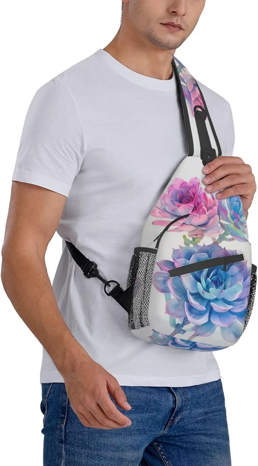 Botanical Succulent Sling Backpack Chest Bag Crossbody Shoulder Bag Gym Cycling Travel Hiking Daypack For Men Women