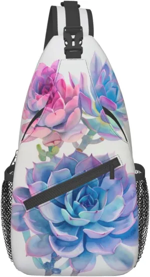 Botanical Succulent Sling Backpack Chest Bag Crossbody Shoulder Bag Gym Cycling Travel Hiking Daypack For Men Women