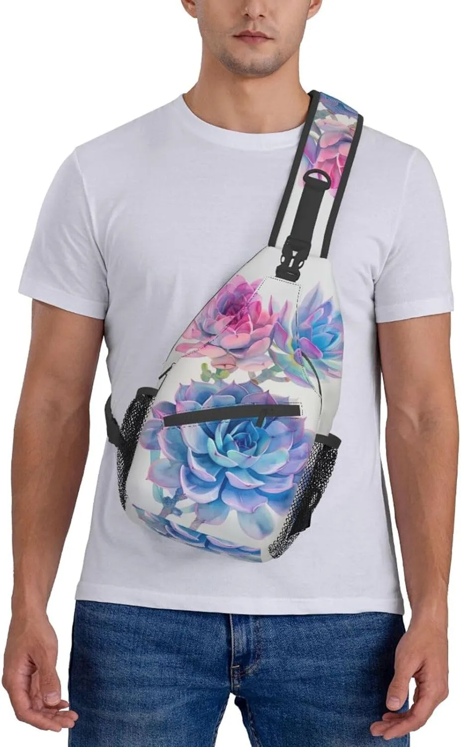 Botanical Succulent Sling Backpack Chest Bag Crossbody Shoulder Bag Gym Cycling Travel Hiking Daypack For Men Women
