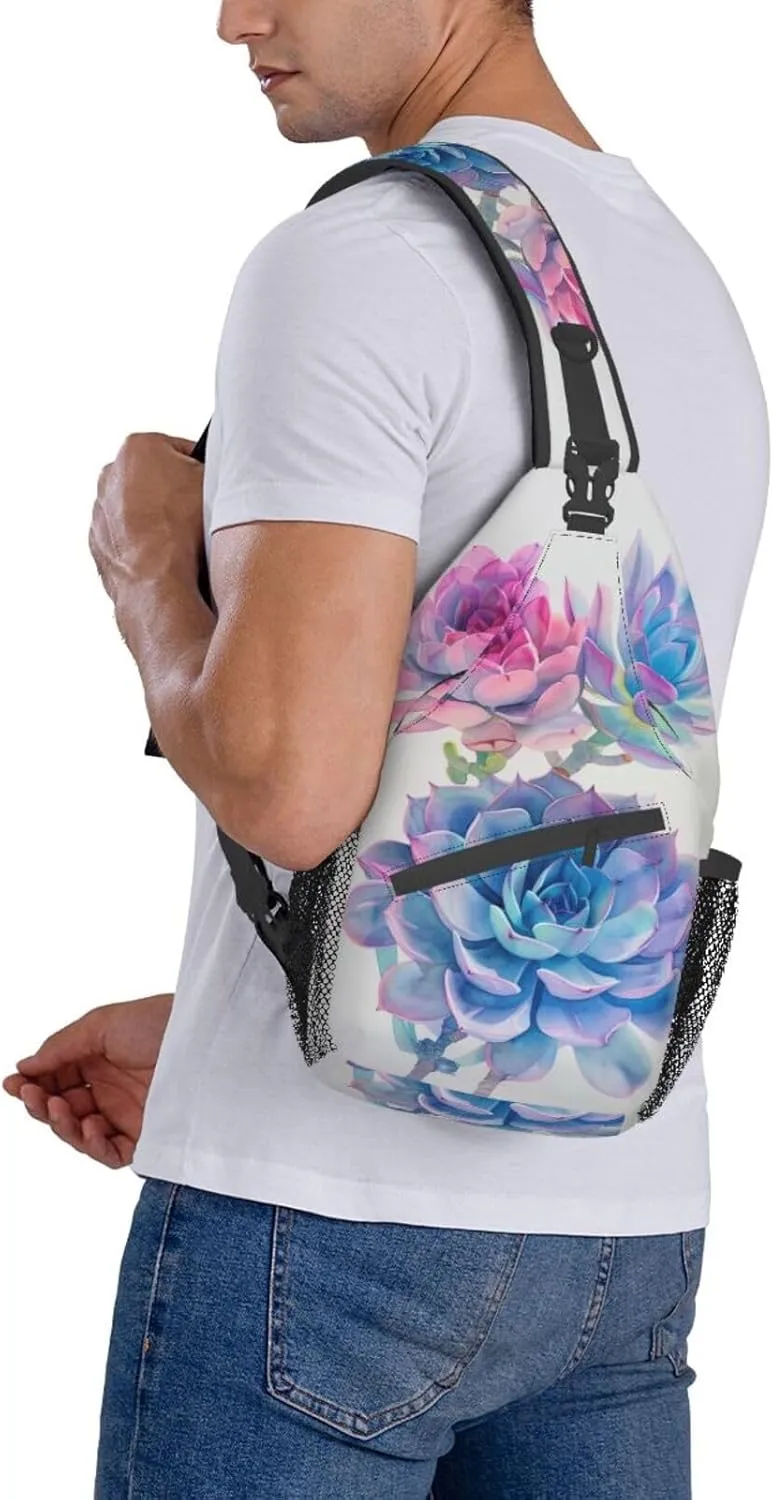 Botanical Succulent Sling Backpack Chest Bag Crossbody Shoulder Bag Gym Cycling Travel Hiking Daypack For Men Women