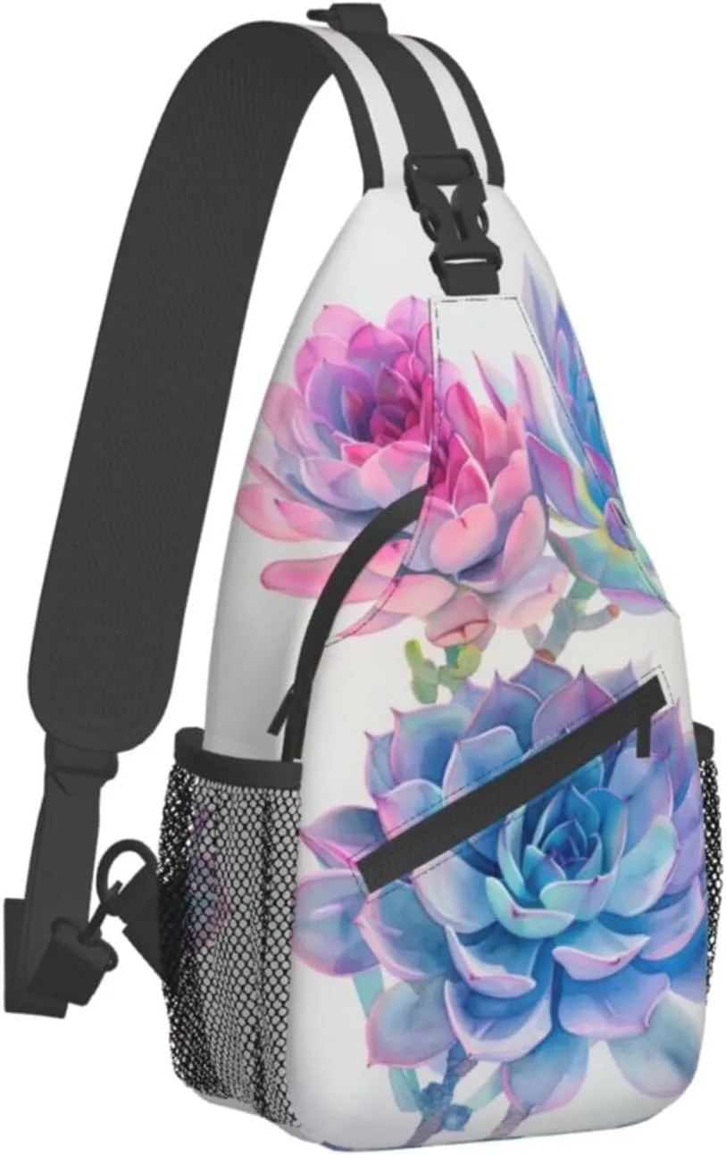 Botanical Succulent Sling Backpack Chest Bag Crossbody Shoulder Bag Gym Cycling Travel Hiking Daypack For Men Women