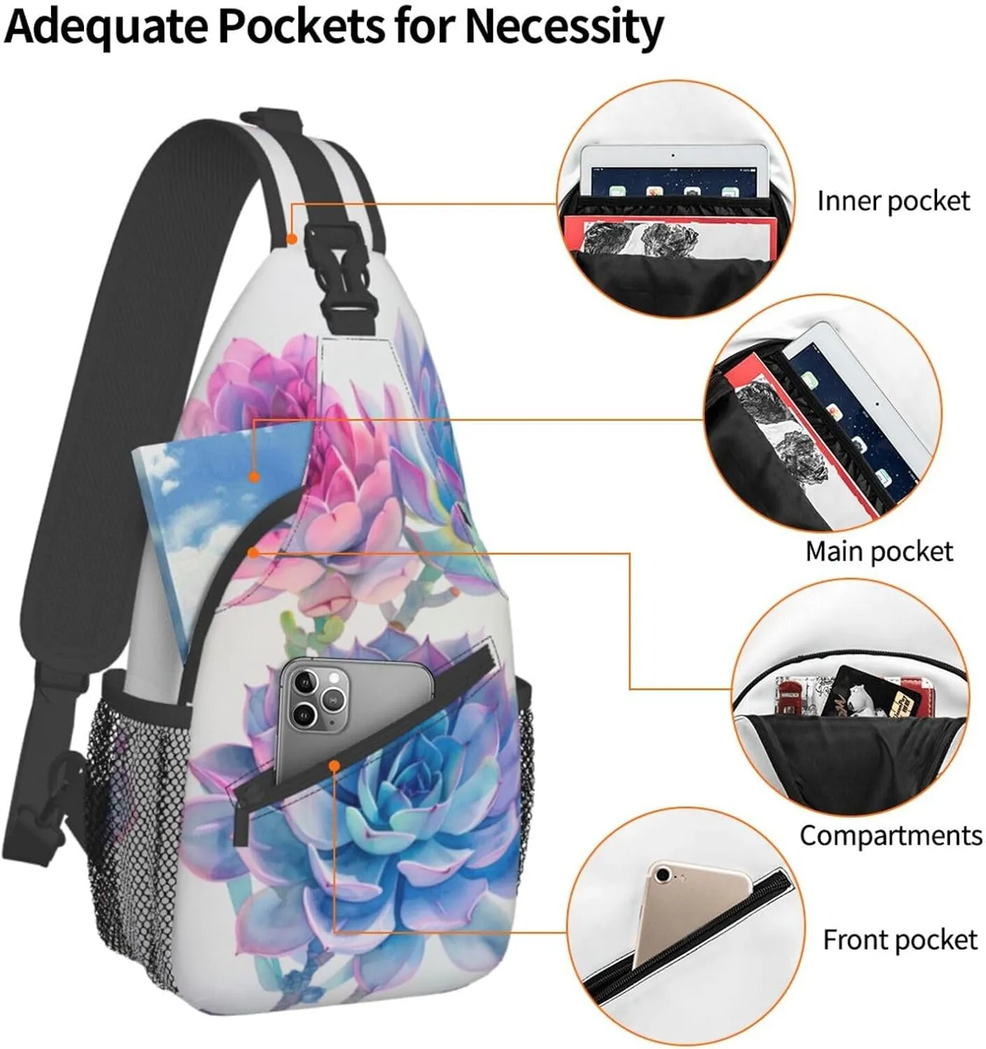 Botanical Succulent Sling Backpack Chest Bag Crossbody Shoulder Bag Gym Cycling Travel Hiking Daypack For Men Women