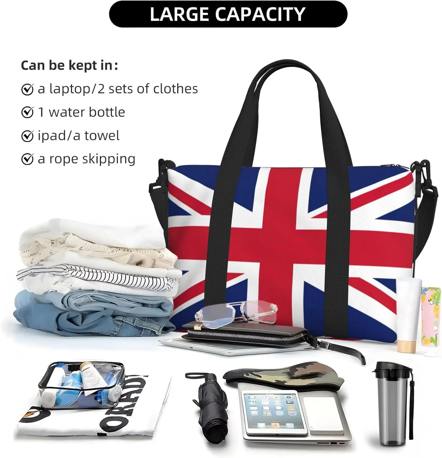 British Flag Women Travel Duffel Bag, Large Weekender Carry-On Tote, Gym Workout Bag,Mommy Hospital Bag