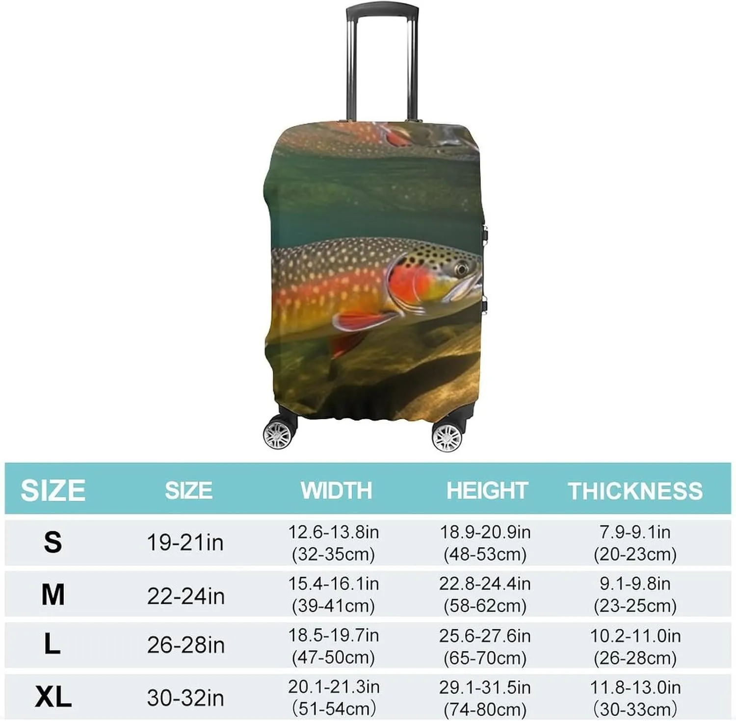 Brook Trout Fly Fishing Luggage Cover for Suitcase Tsa Approved Stylish Suitcase Covers Washable Stretch Suitcase Protector Anti-Scratch Travel Baggage Covers for 19-32 Inch Luggage