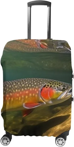 Brook Trout Fly Fishing Luggage Cover for Suitcase Tsa Approved Stylish Suitcase Covers Washable Stretch Suitcase Protector Anti-Scratch Travel Baggage Covers for 19-32 Inch Luggage
