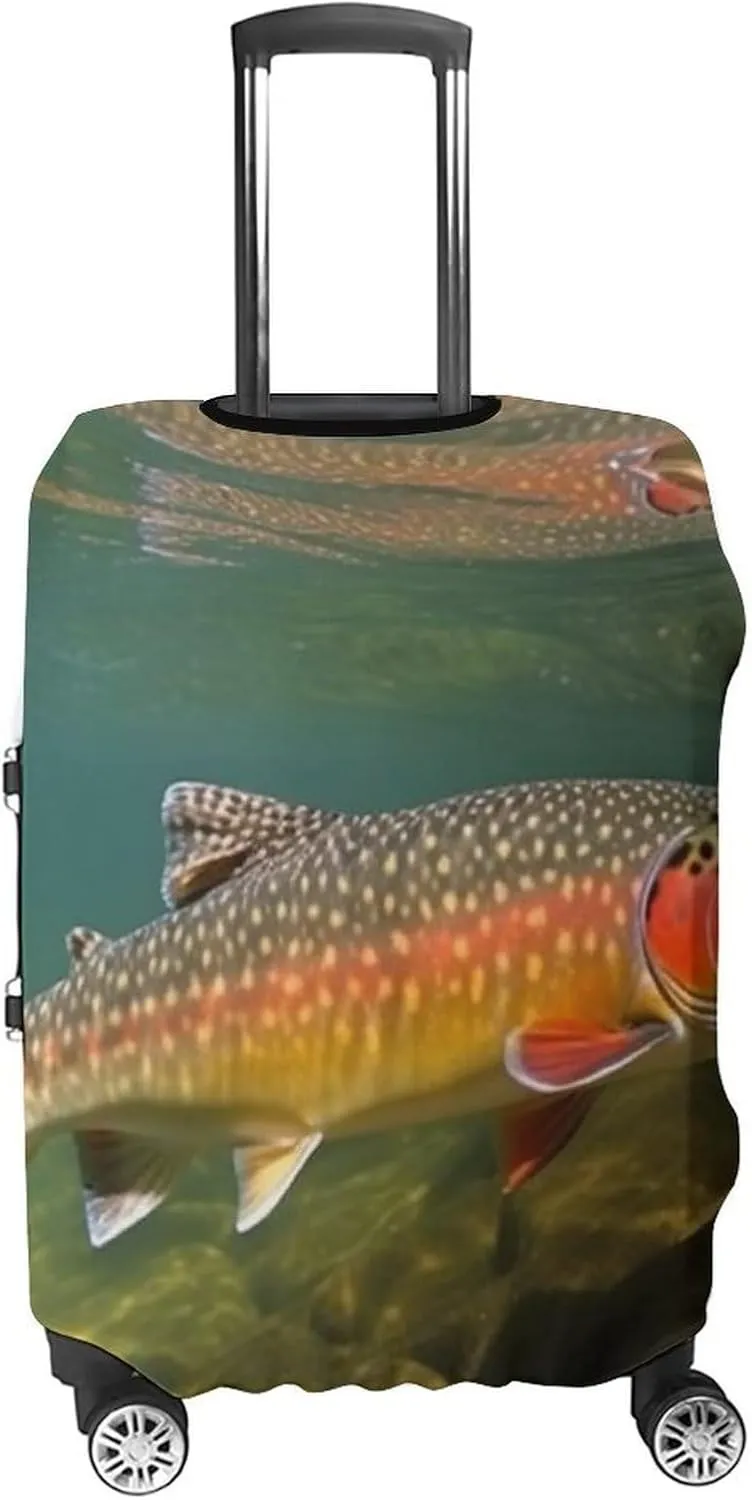 Brook Trout Fly Fishing Luggage Cover for Suitcase Tsa Approved Stylish Suitcase Covers Washable Stretch Suitcase Protector Anti-Scratch Travel Baggage Covers for 19-32 Inch Luggage