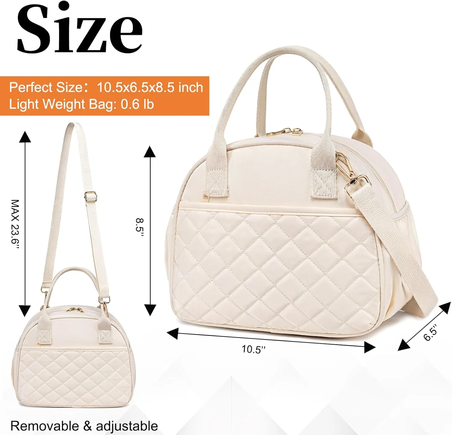 BTOOP Lunch Box for Women Men Insulated Lunch Bag Quilted Lunchbox Cute Adult Lunch Tote with Adjustable Shoulder Strap Reusable Lunch Bags Water Resistant for Travel Work Picnic (Beige)