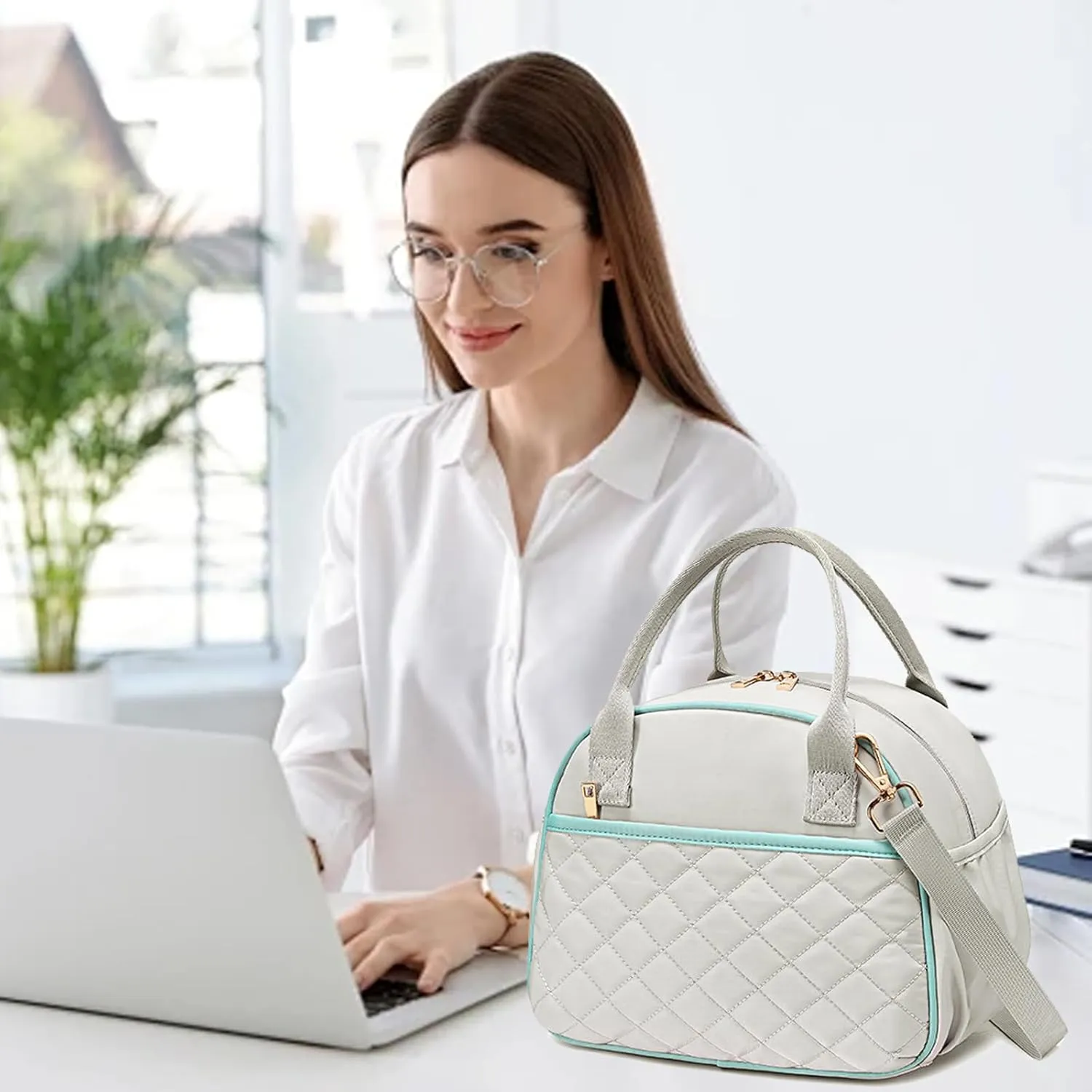 BTOOP Lunch Box for Women Men Insulated Lunch Bag Quilted Lunchbox Cute Adult Lunch Tote with Adjustable Shoulder Strap Reusable Lunch Bags Water Resistant for Travel Work Picnic