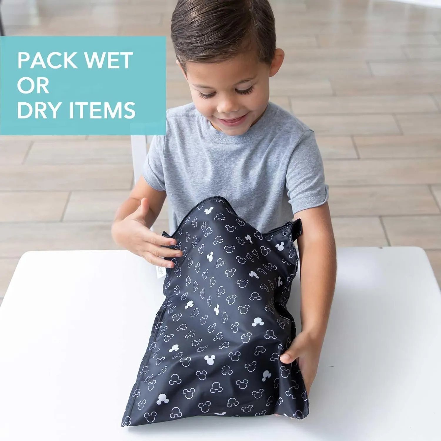 Bumkins Disney Waterproof Wet Bag for Baby, Travel, Swim Suit, Cloth Diapers, Pump Parts, Pool, Beach, Gym Clothes, Toiletry, Hook to Stroller, Daycare, Zip Reusable Wetdry Packing, Mickey Mouse Icon