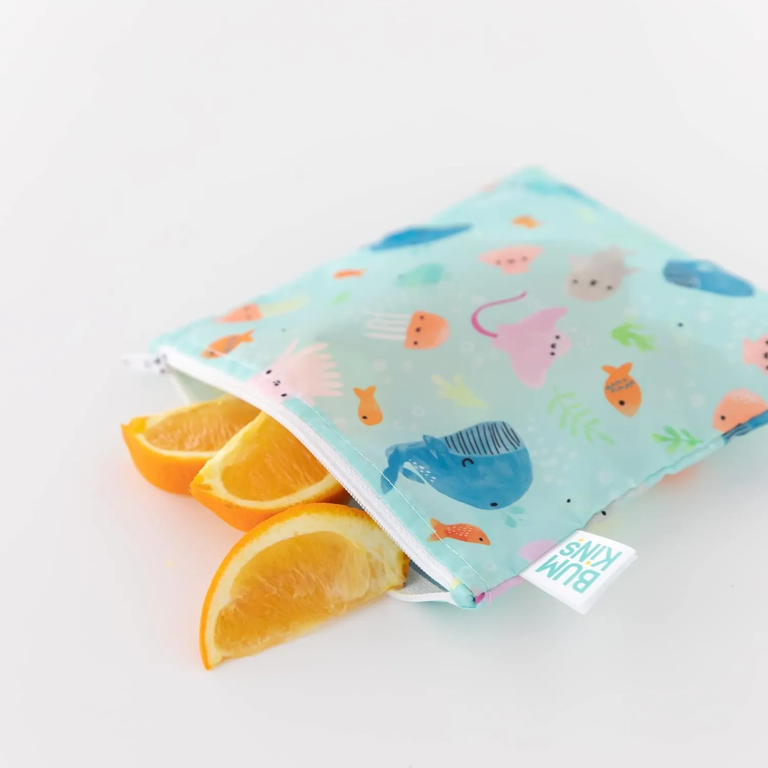 Bumkins Reusable Sandwich and Snack Bags, for Kids Lunch Bags and for Adults, Beach Essentials, Washable Fabric, Cloth Zip Bag, Dishwasher-Safe, Food-Safe, Safety Tested (4-Pack)