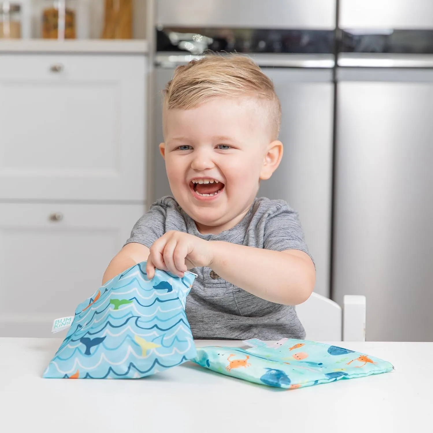 Bumkins Reusable Sandwich and Snack Bags, for Kids Lunch Bags and for Adults, Beach Essentials, Washable Fabric, Cloth Zip Bag, Dishwasher-Safe, Food-Safe, Safety Tested (4-Pack)