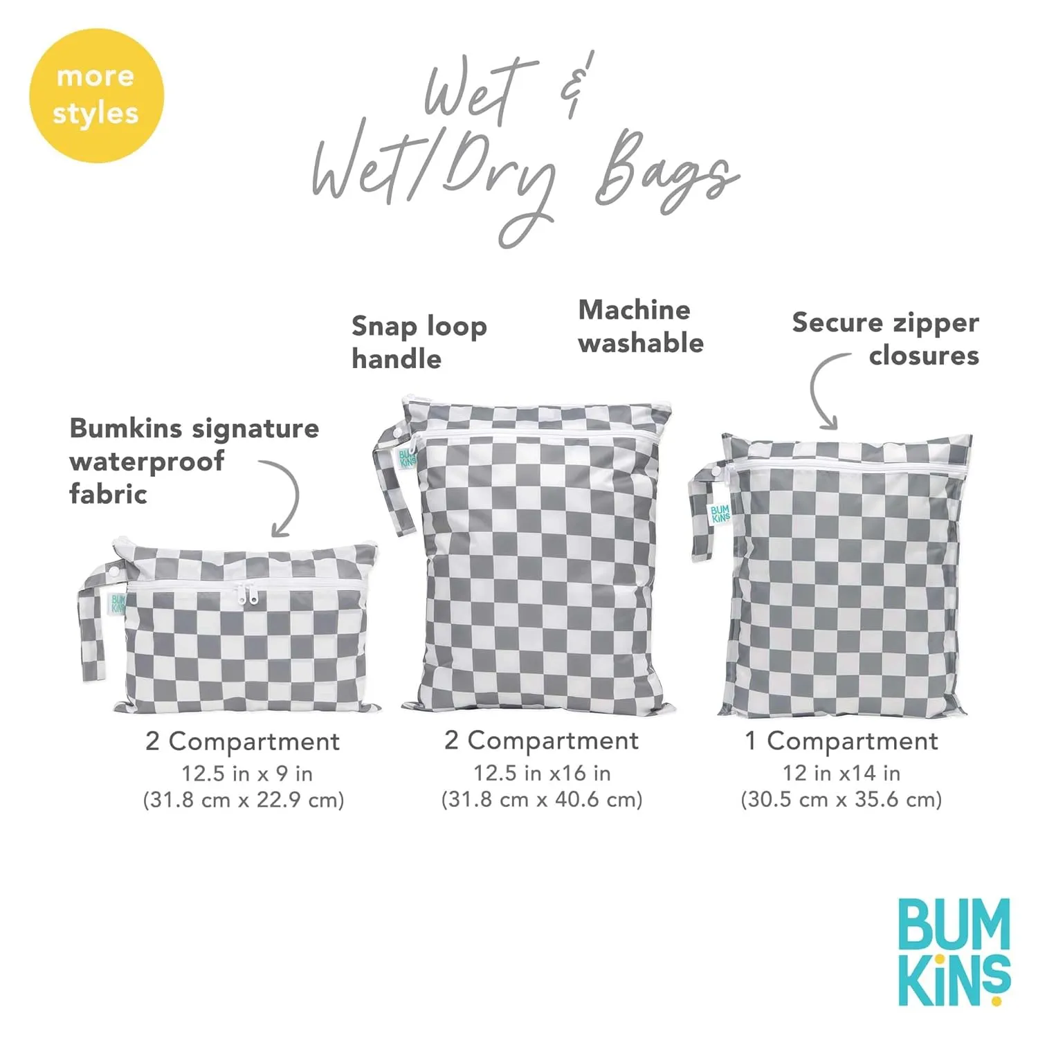 Bumkins Waterproof Wet Dry Bag for Baby, Travel, Swimsuit, Cloth Diaper, Pump Parts, Pool, Beach, Gym Clothes, Toiletry, Hook to Stroller, Daycare, Zip Reusable Wetdry Packing Pouch, Watercolor Floral
