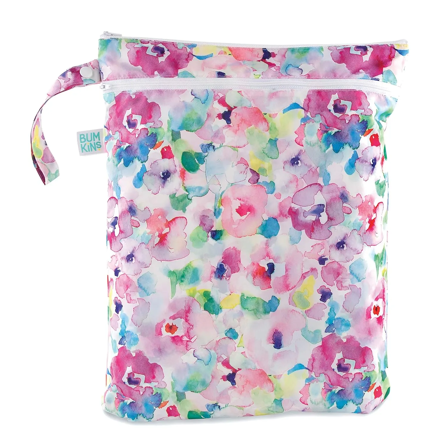 Bumkins Waterproof Wet Dry Bag for Baby, Travel, Swimsuit, Cloth Diaper, Pump Parts, Pool, Beach, Gym Clothes, Toiletry, Hook to Stroller, Daycare, Zip Reusable Wetdry Packing Pouch, Watercolor Floral