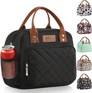 Buringer HOMESPON Lunch Bag for Woman Man Adults with Front Pocket Insulated Lunch Tote Lunch Box Container for Work Picnic or Travel (Black with Side Pockets)