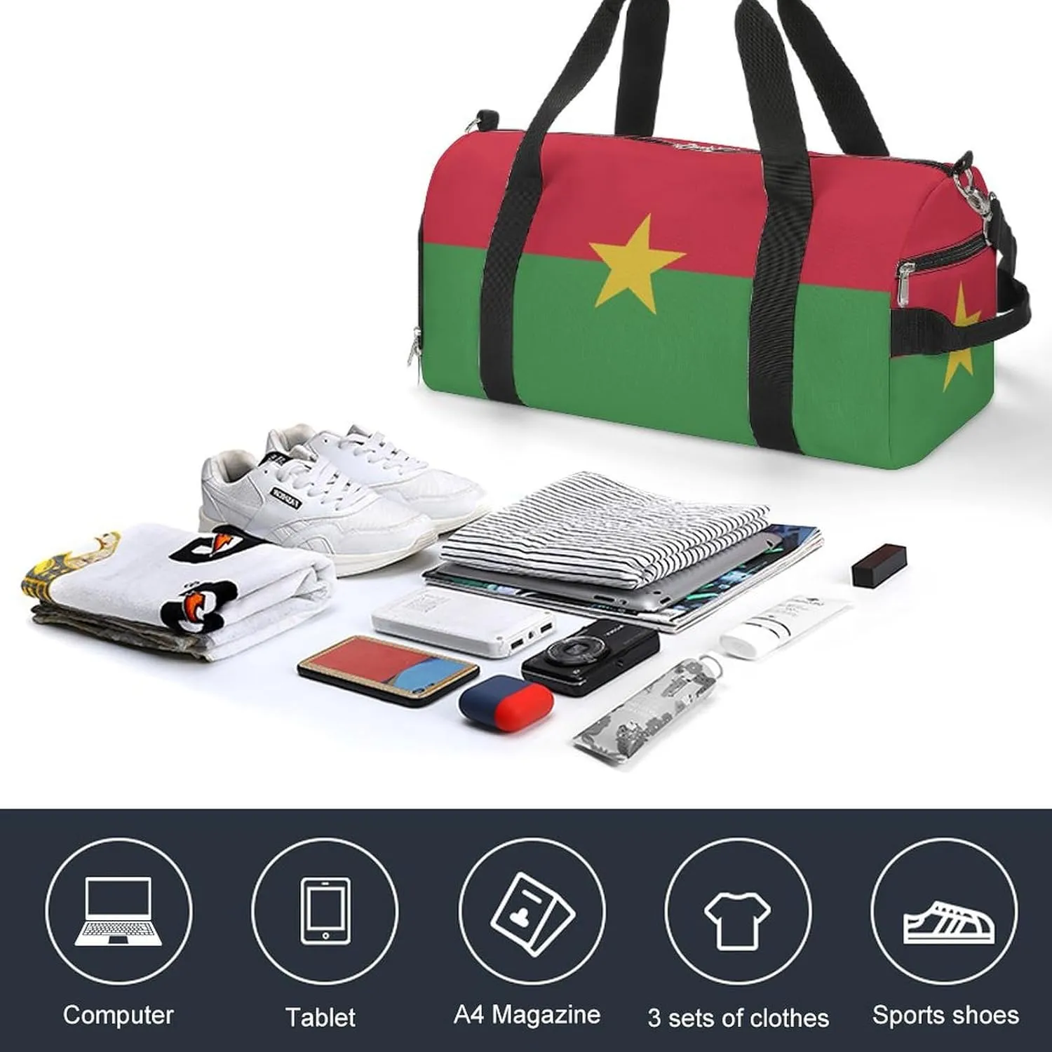 Burkina Faso Flag Duffel Bag for Boys Girls with Waterproof Shoe Compartment Travel