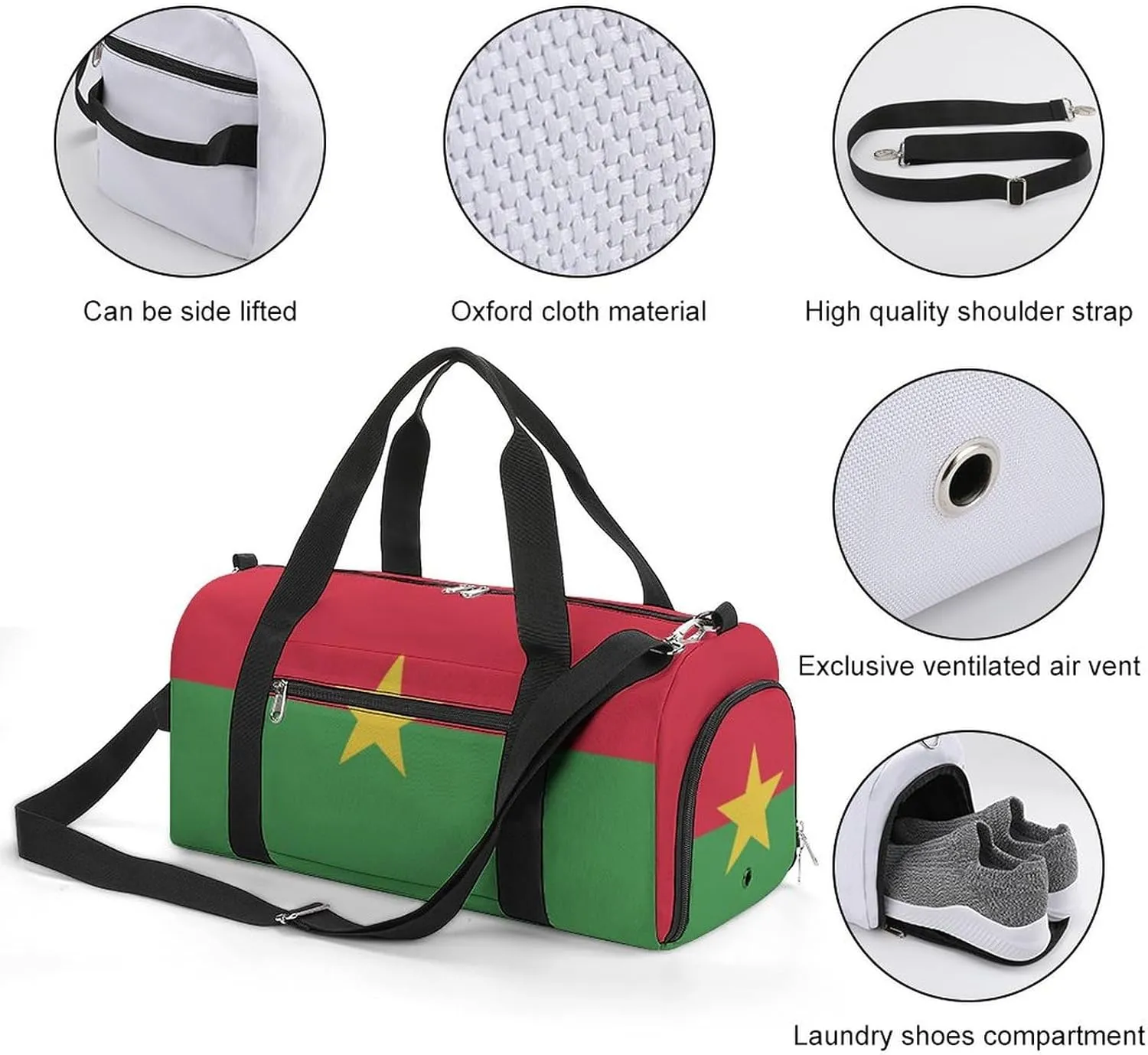 Burkina Faso Flag Duffel Bag for Boys Girls with Waterproof Shoe Compartment Travel