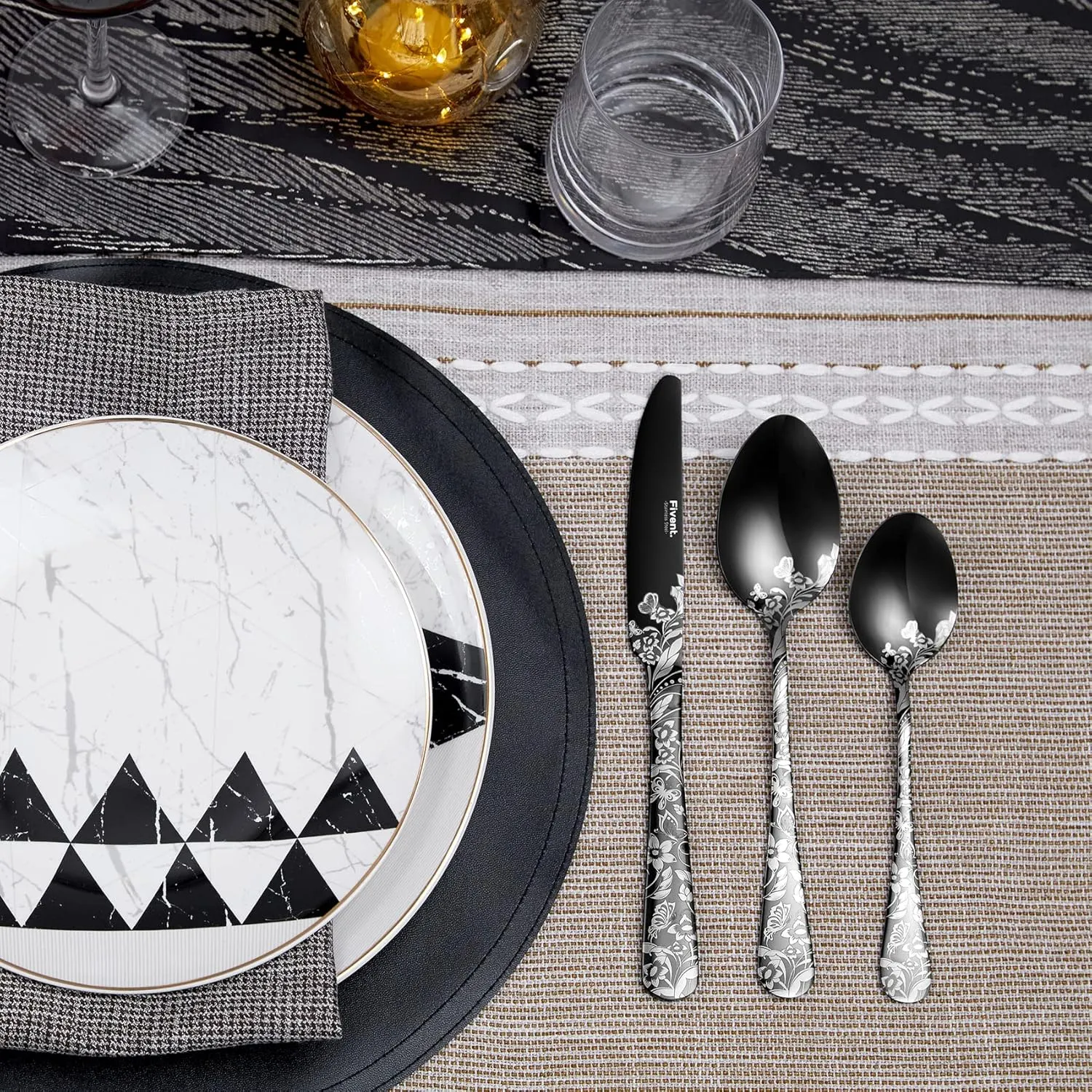 Butterfly Black Cutlery Set - 20 pcs - Includes 8 x Spoons, 8 x Forks, 4 x Knife - Stainless Steel, Dishwasher Safe, Mirror Polished Tableware - Durable Flatware - Home Kitchen