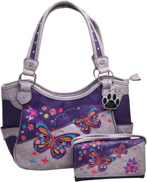 Butterfly Purse Western Country Shoulder Handbag Wallet Set for Women