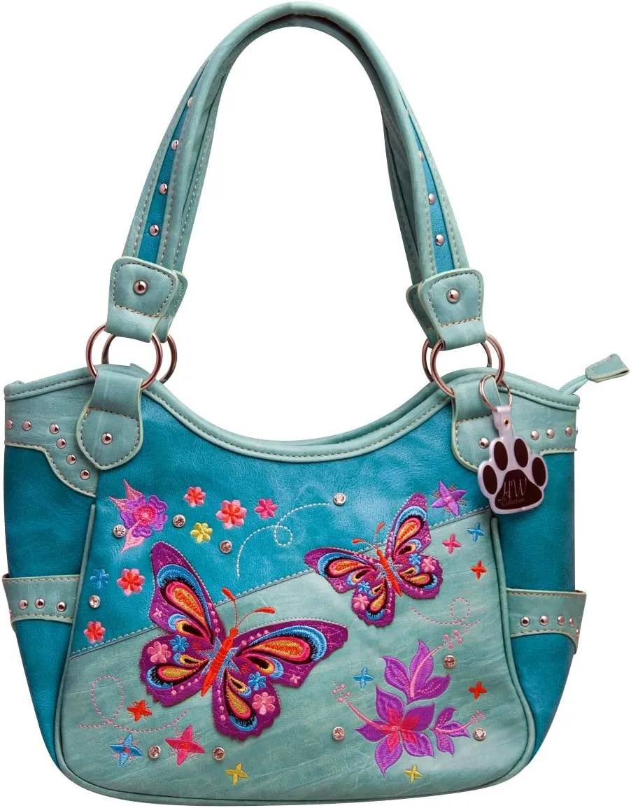 Butterfly Purse Western Country Shoulder Handbag Wallet Set for Women