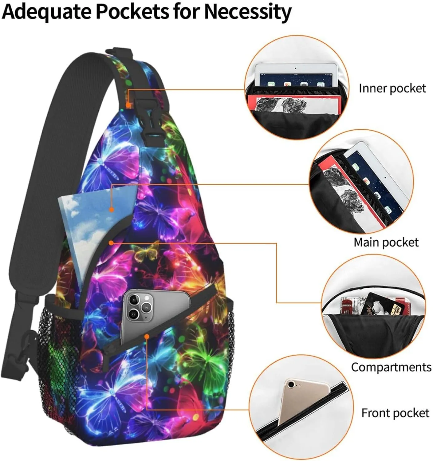 Butterfly Sling Backpack Chest Bag Crossbody Shoulder Bag Gym Cycling Travel Hiking Daypack For Men Women