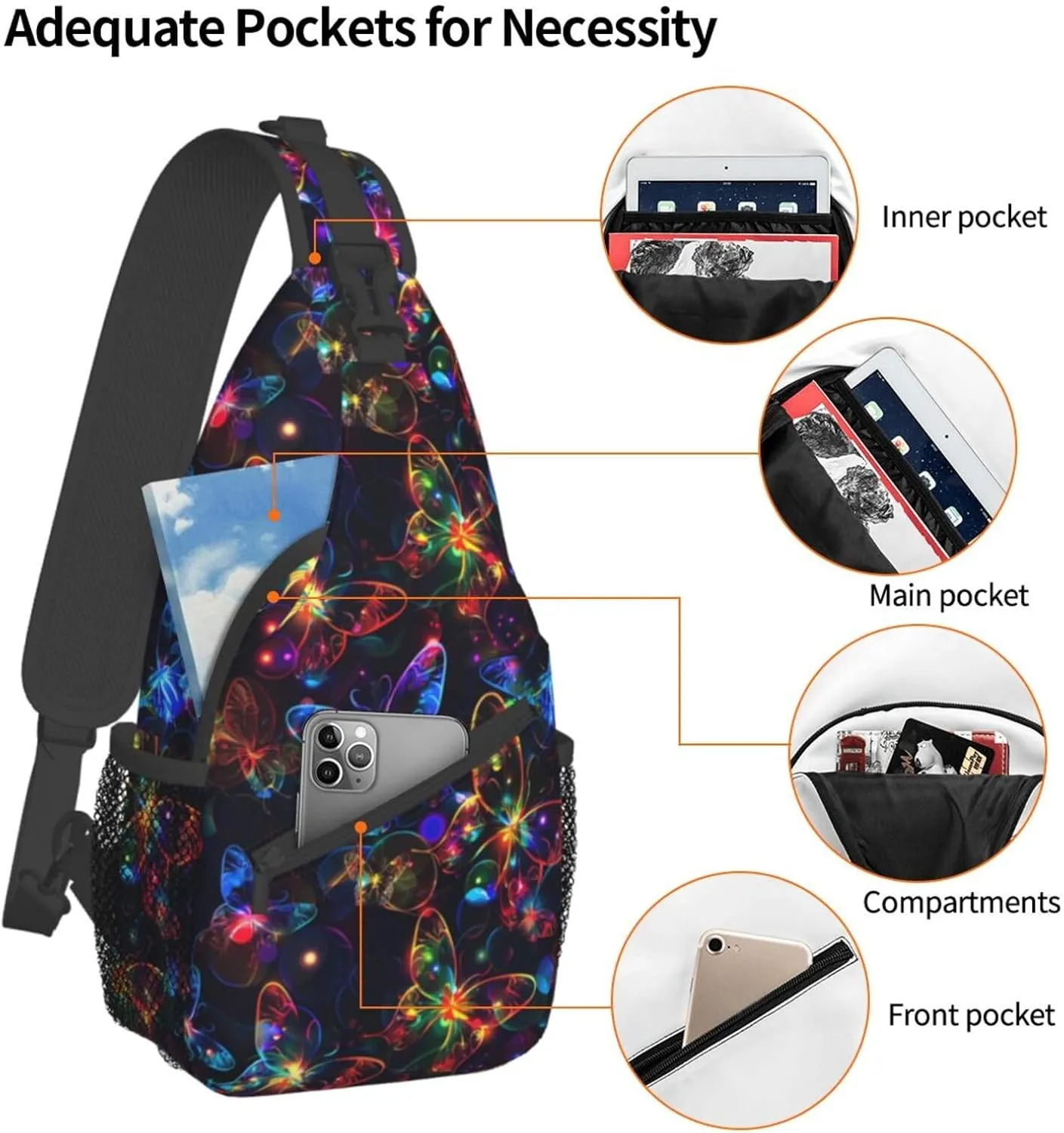 Butterfly Sling Backpack Chest Bag Crossbody Shoulder Bag Gym Cycling Travel Hiking Daypack For Men Women