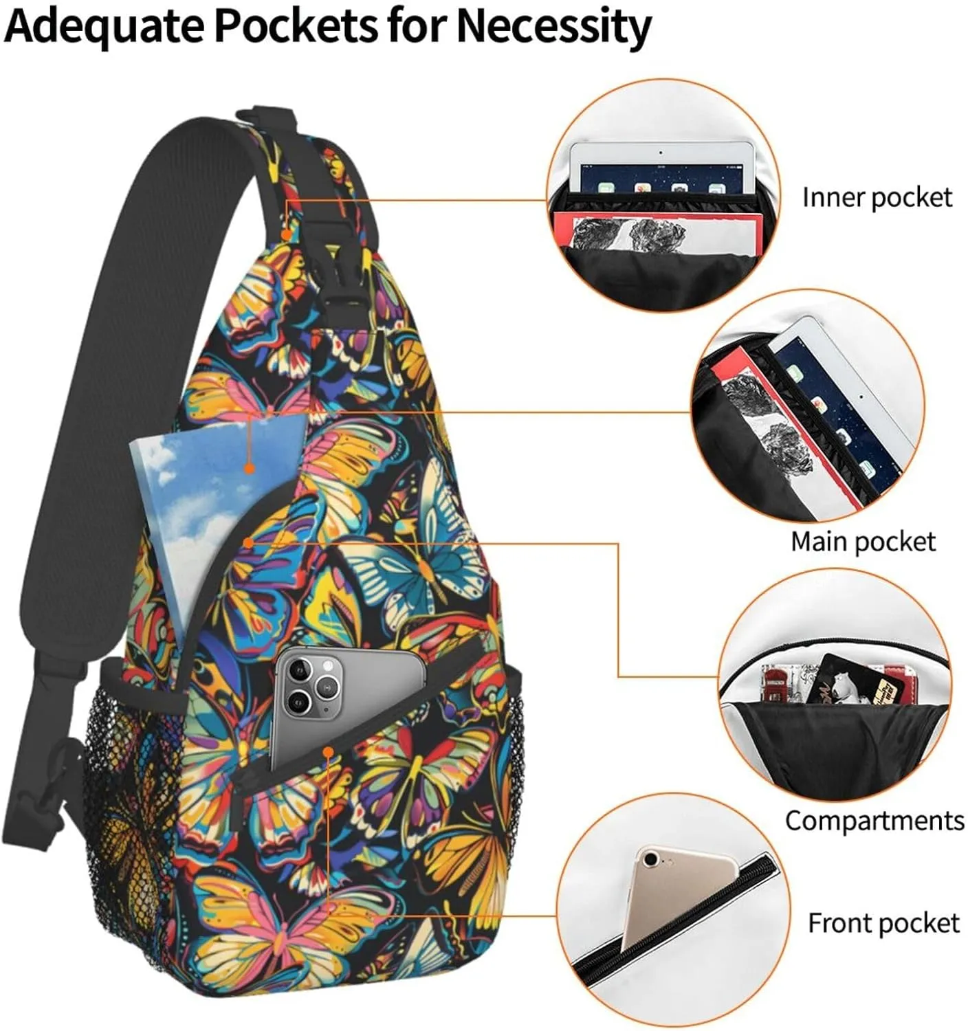 Butterfly Sling Backpack Chest Bag Crossbody Shoulder Bag Gym Cycling Travel Hiking Daypack For Men Women