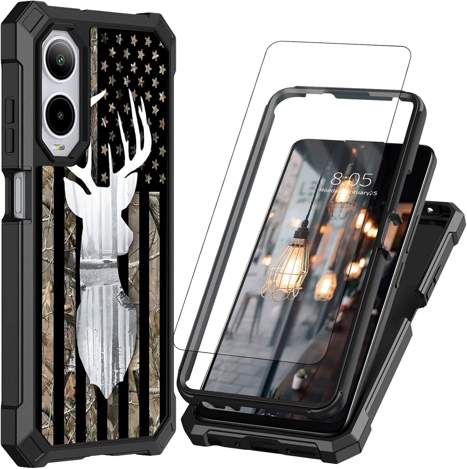 BVDIKMI for Cricket Icon 6 Case with Screen Protector, Full-Body Shockproof Protective Heavy Duty Rugged Bumper Phone Cover Case for ATT Verge SL219A, Camo Flag Deer