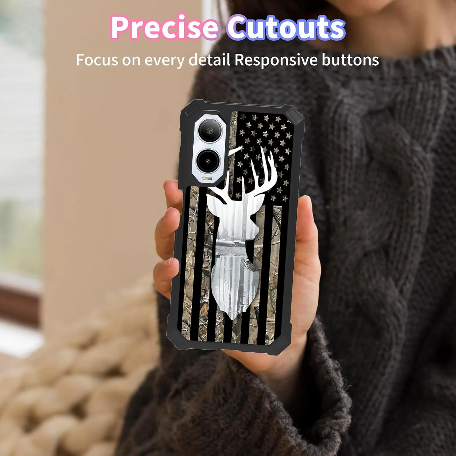 BVDIKMI for Cricket Icon 6 Case with Screen Protector, Full-Body Shockproof Protective Heavy Duty Rugged Bumper Phone Cover Case for ATT Verge SL219A, Camo Flag Deer