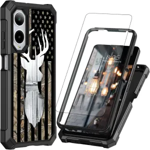 BVDIKMI for Cricket Icon 6 Case with Screen Protector, Full-Body Shockproof Protective Heavy Duty Rugged Bumper Phone Cover Case for ATT Verge SL219A, Camo Flag Deer