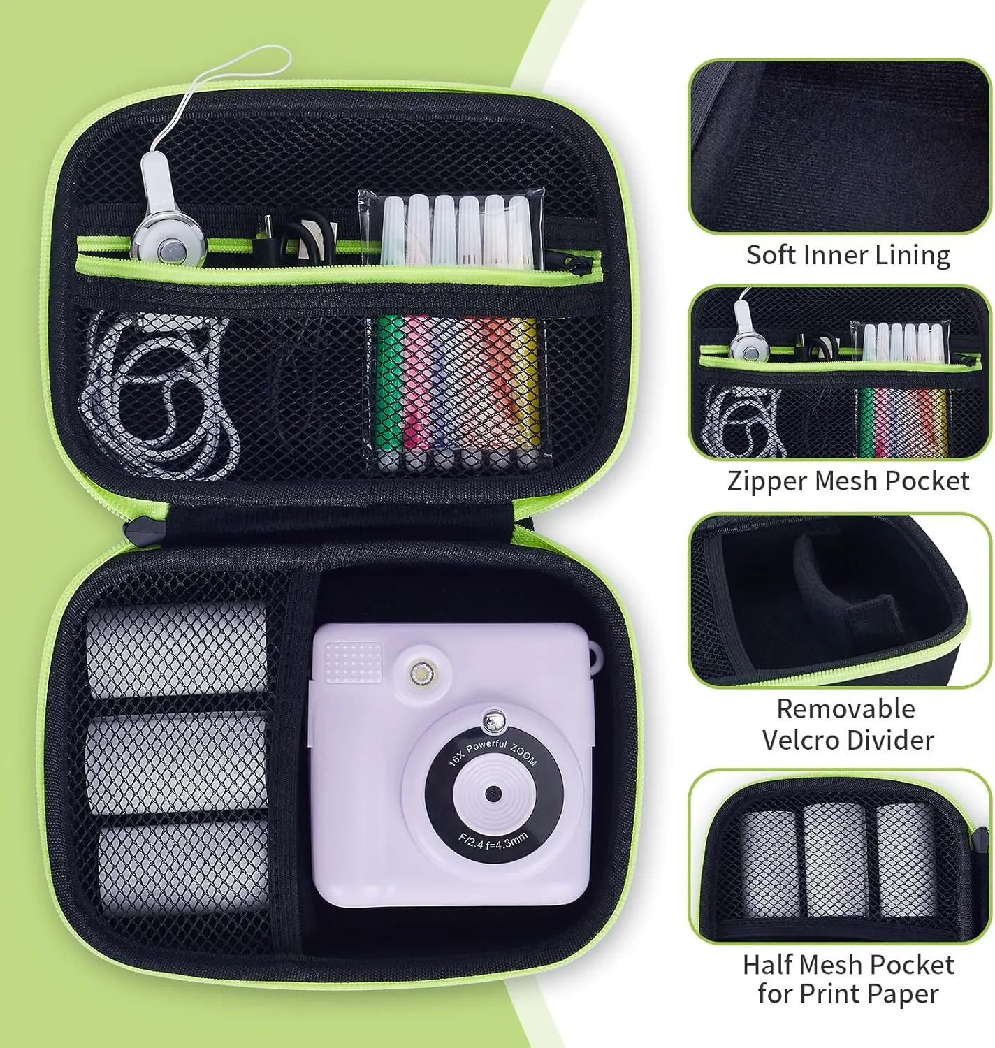 Camera Case Compatible for ESOXOFFORE/Upgrade/Dylanto/Yehtta/HiMont/CAMCLID Kids Instant Print Camera Toy,Portable Digital Camera Storage Holder Organizer Bag (Case Only) - Black