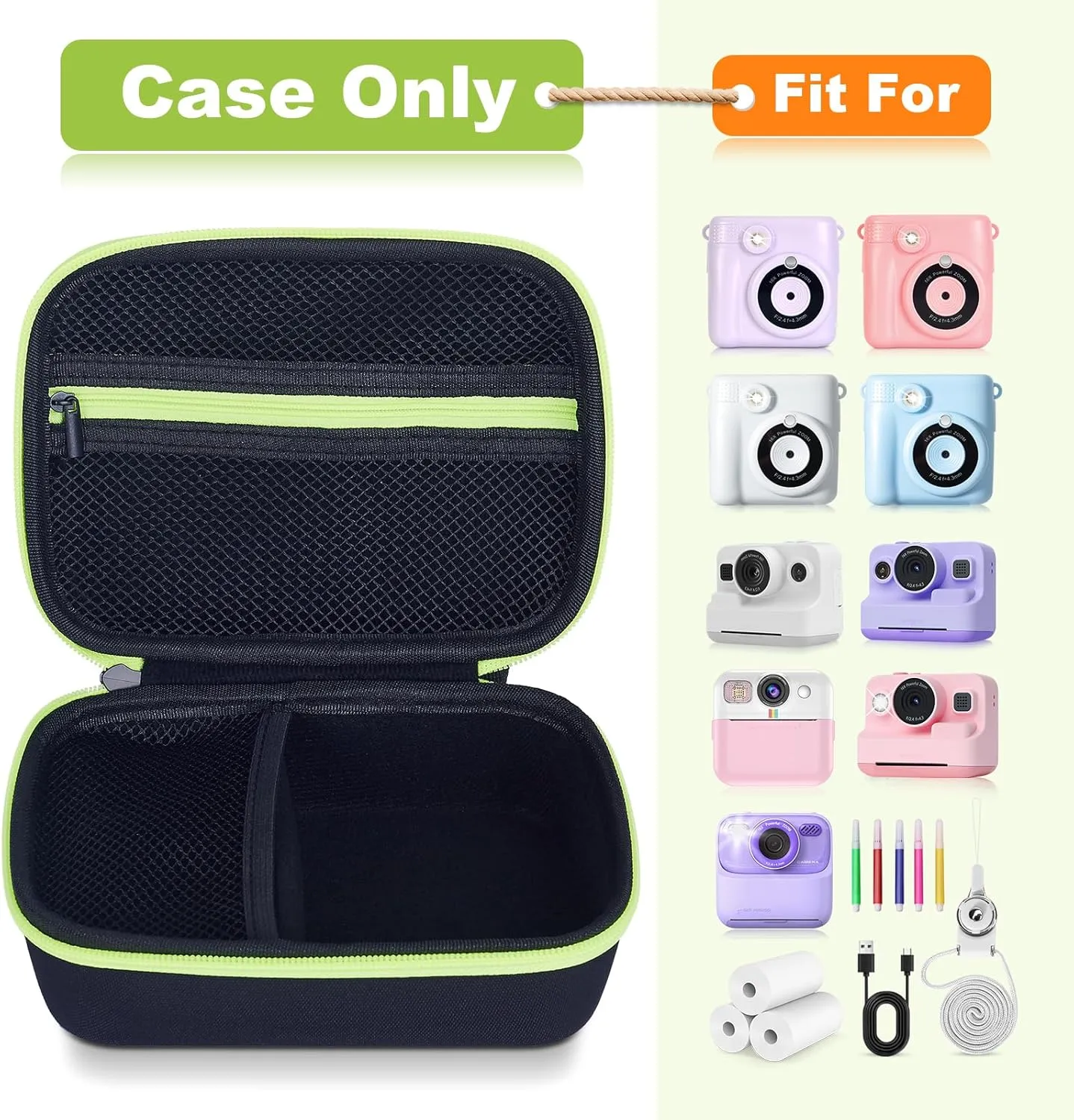 Camera Case Compatible for ESOXOFFORE/Upgrade/Dylanto/Yehtta/HiMont/CAMCLID Kids Instant Print Camera Toy,Portable Digital Camera Storage Holder Organizer Bag (Case Only) - Black