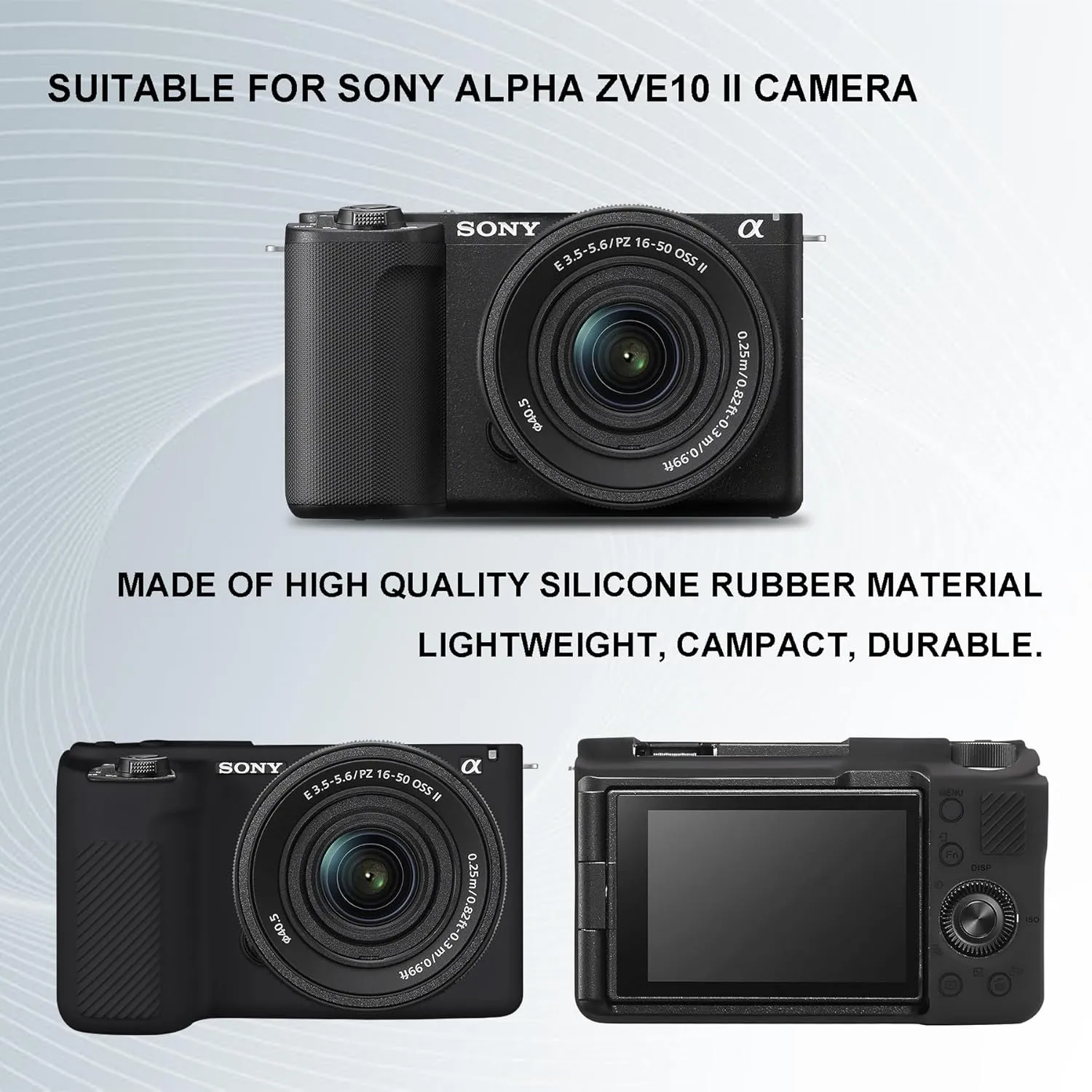 Camera Case for Sony Alpha ZVE10 II Camera, Digital Camera Soft Silicone Protective Bag, Silicone Cover Rubber Soft Camera Case, Black